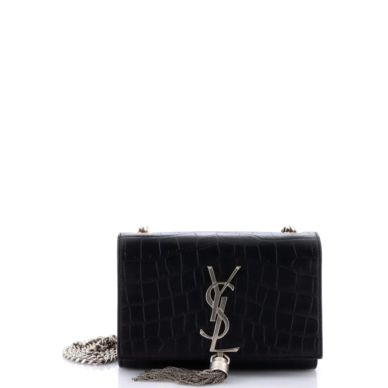 Classic Monogram Tassel Crossbody Bag Crocodile Embossed Leather Small - Deep Luxury