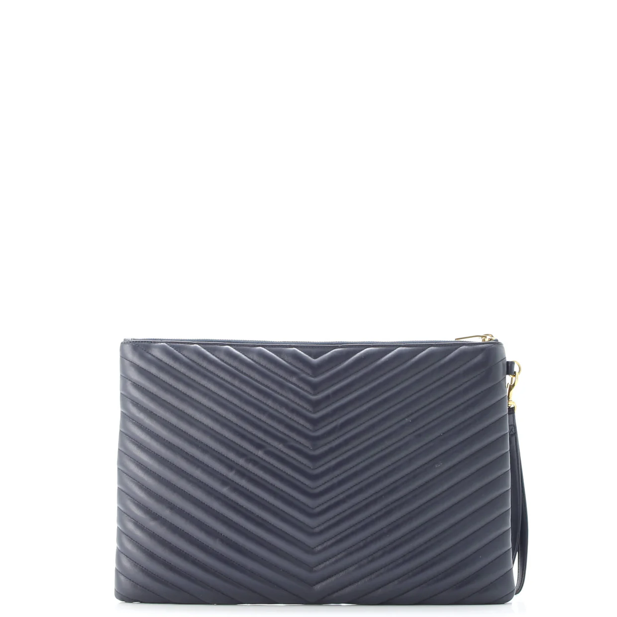 Classic Monogram Wristlet Pouch Matelasse Chevron Leather Large - Deep Luxury