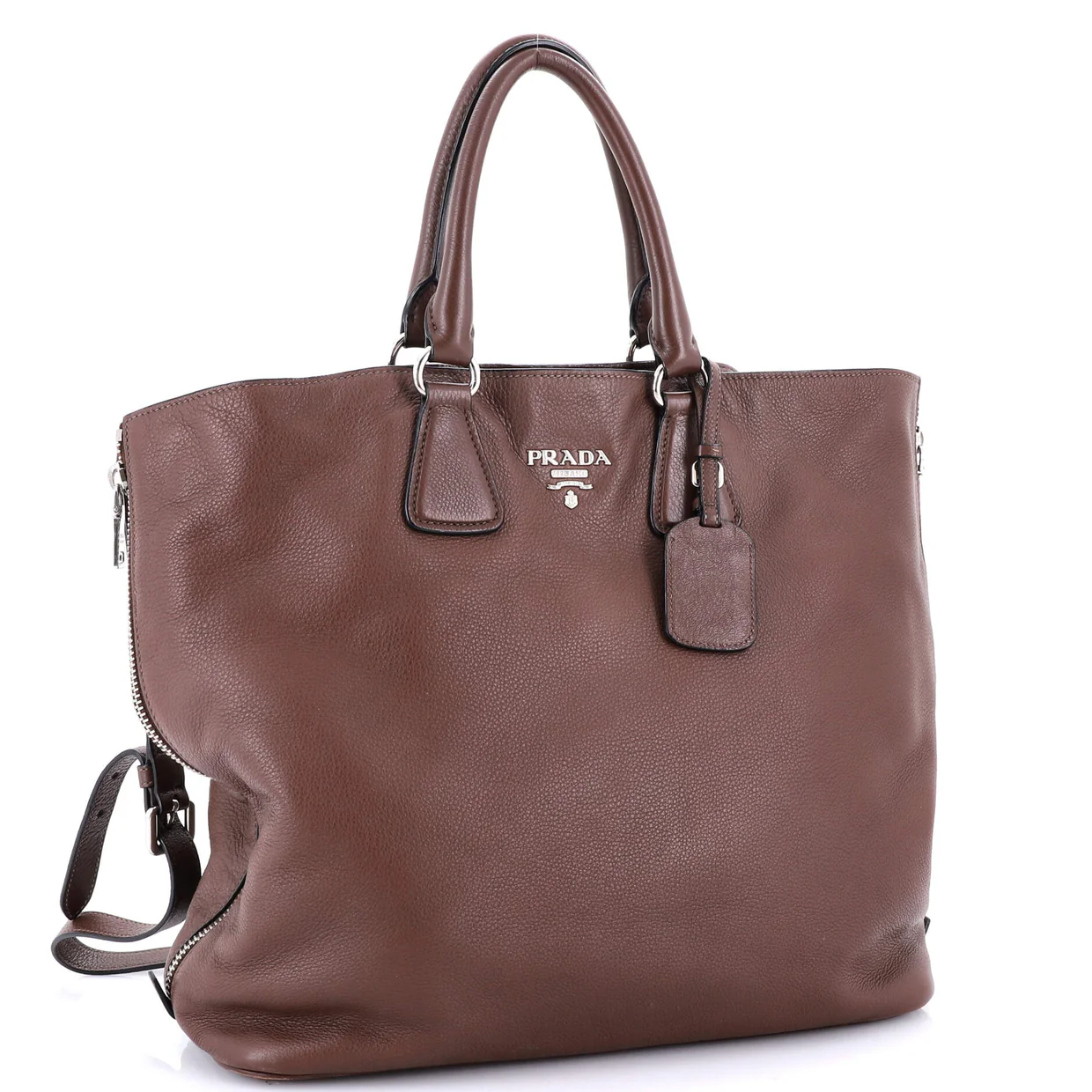 Side Zip Convertible Tote Vitello Daino Large - Deep Luxury