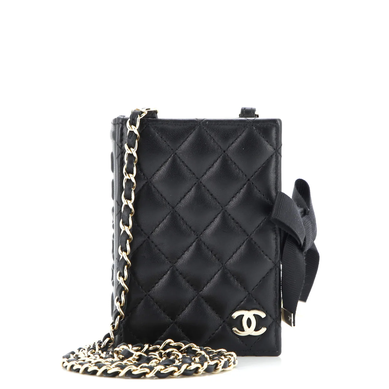 CC Book Card Holder with Chain Quilted Lambskin - Deep Luxury