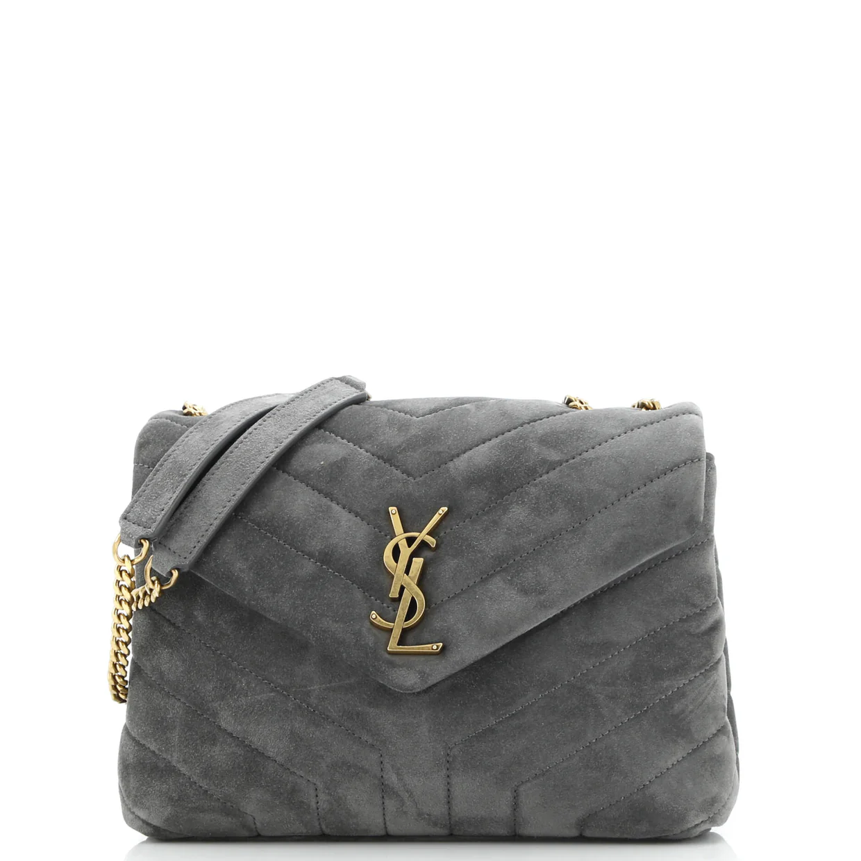 Loulou Shoulder Bag Matelasse Chevron Suede Small - Deep Luxury