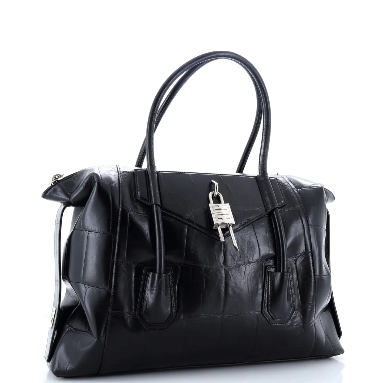 Antigona Soft Lock Bag Crocodile Embossed Leather Medium - Deep Luxury