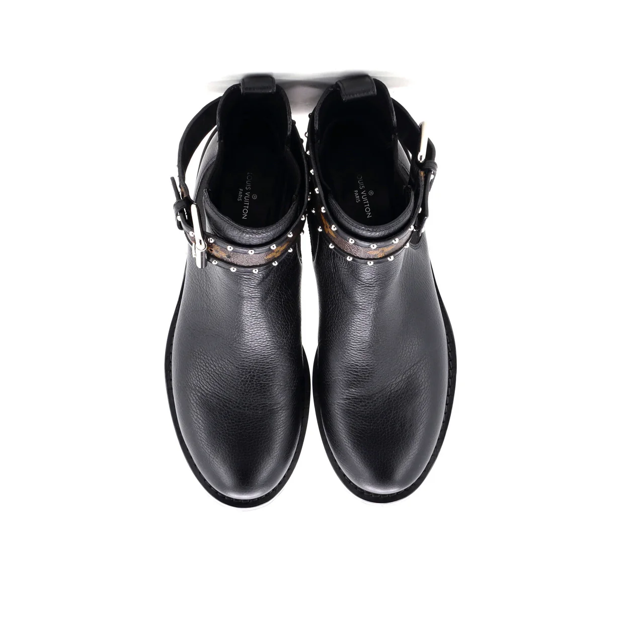 Women's Discovery Flat Ankle Boots Leather with Monogram Canvas - Deep Luxury