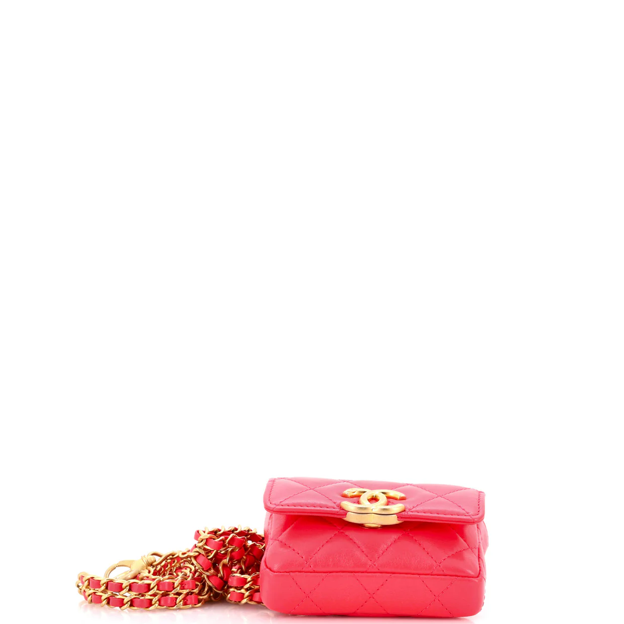 CC Woven Chain Flap Belt Bag Quilted Shiny Lambskin - Deep Luxury