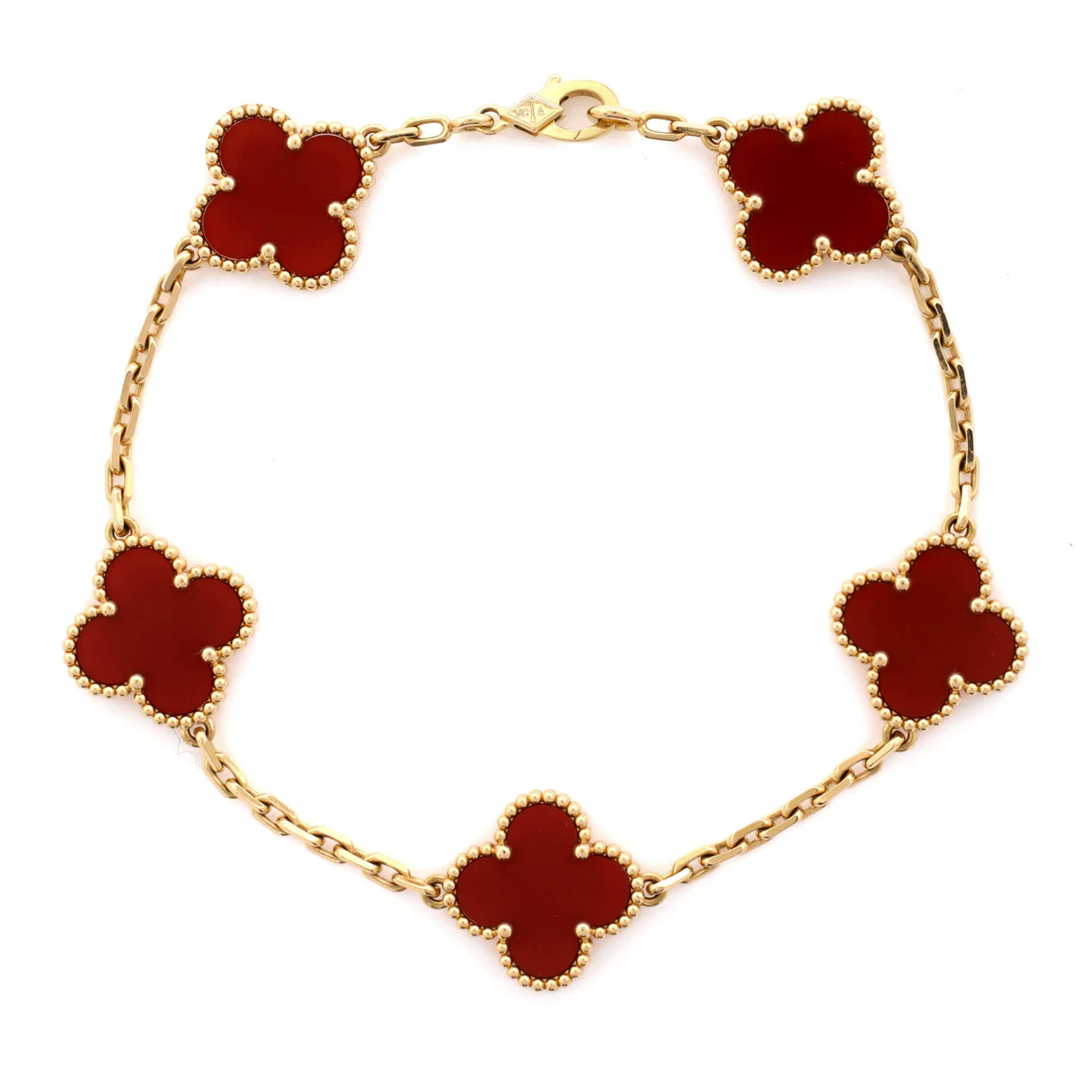 Vintage Alhambra 5 Motifs Bracelet 18K Yellow Gold and Carnelian - Deep Luxury