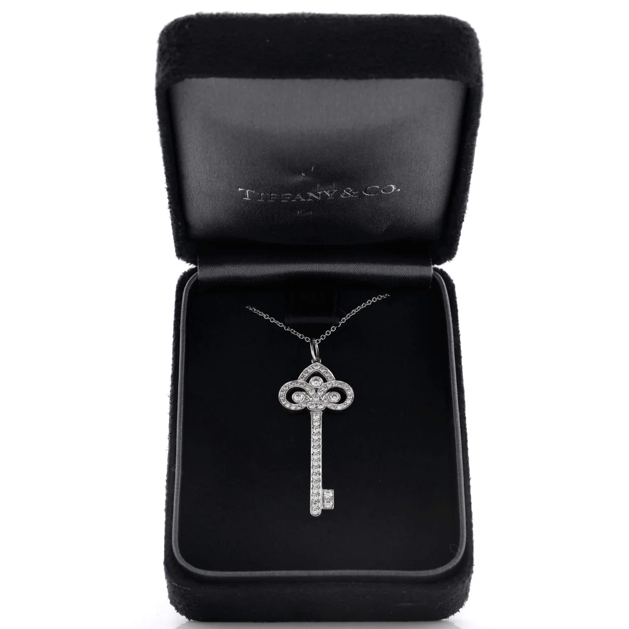 Fleur de Lis Key Pendant Necklace Platinum with Diamonds Large - Deep Luxury