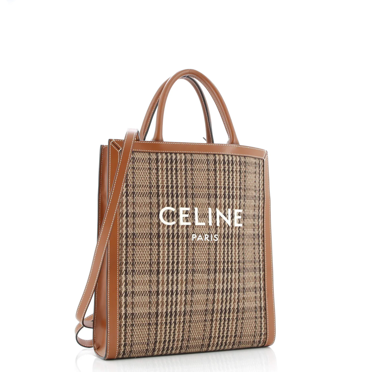 Vertical Cabas Tote Check Canvas and Leather Small - Deep Luxury