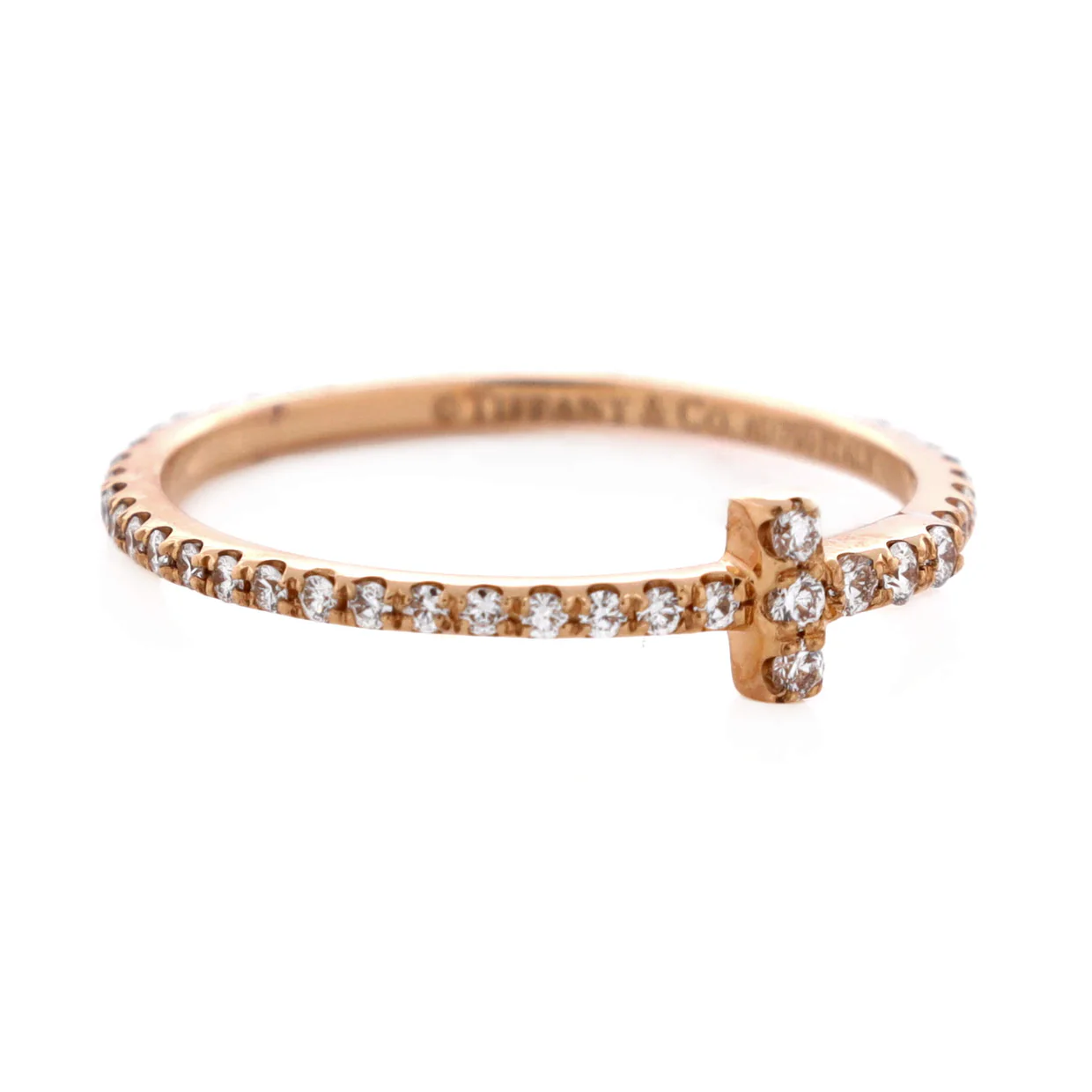 T Wire Ring 18K Rose Gold with Pave Diamonds - Deep Luxury