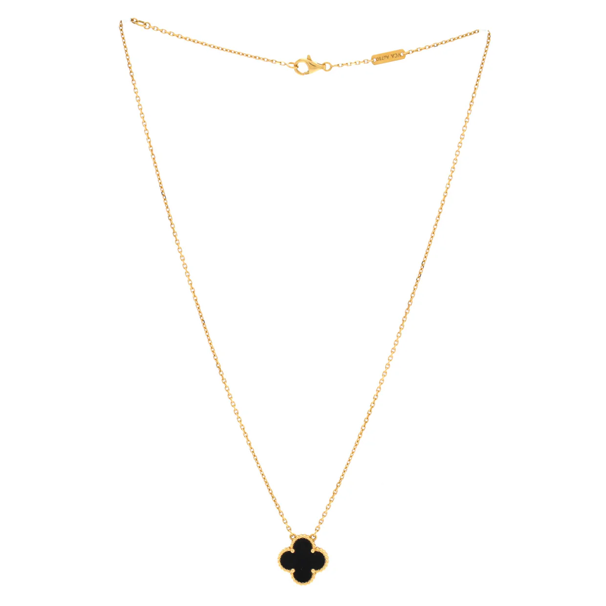 Vintage Alhambra Pendant Necklace 18K Yellow Gold and Onyx - Deep Luxury