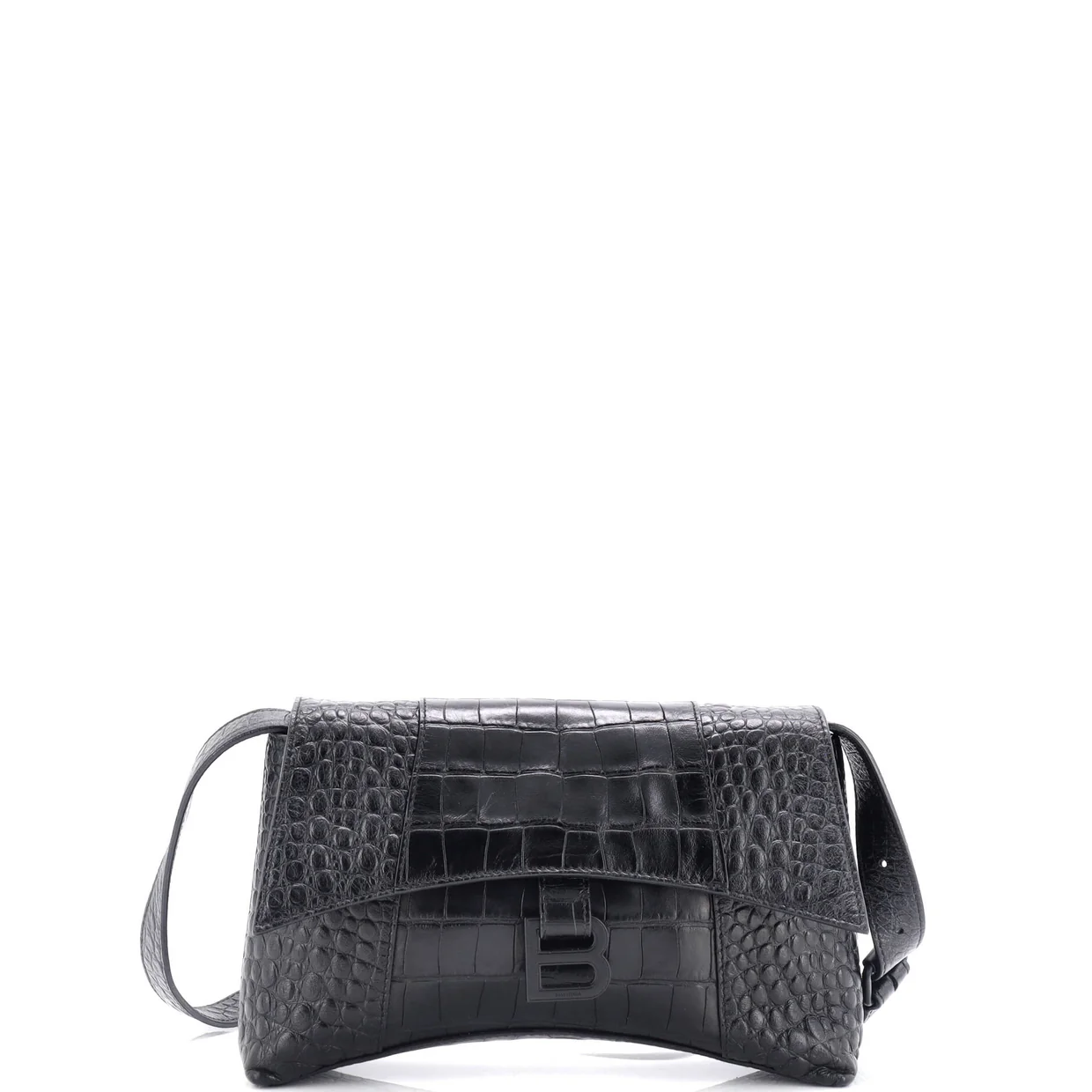 Hourglass Sling Shoulder Bag Crocodile Embossed Leather Small - Deep Luxury