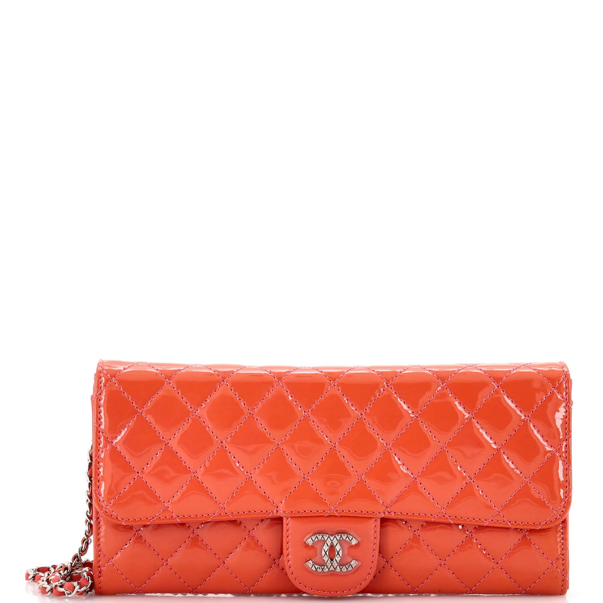 Brilliant Wallet on Chain Clutch Quilted Patent East West - Deep Luxury