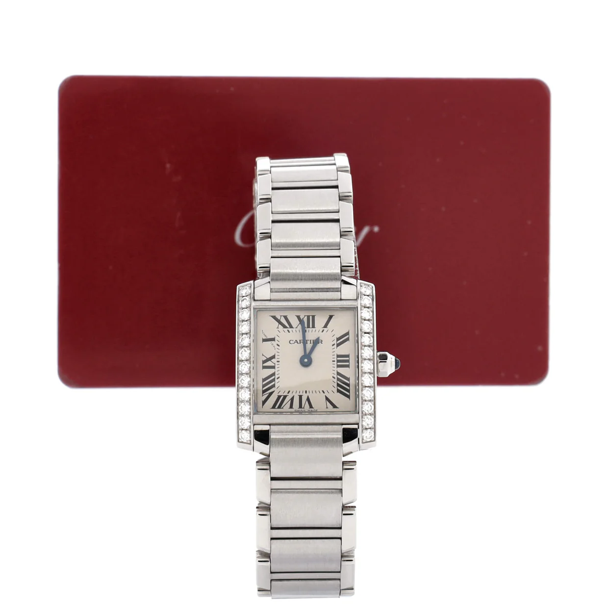 Tank Francaise Quartz Watch Stainless Steel with Diamond Bezel 20 - Deep Luxury
