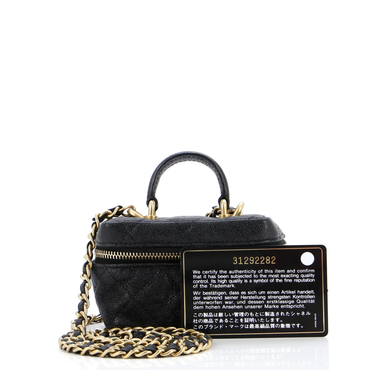 Top Handle Zip Around Vanity Case with Chain Quilted Caviar Mini - Deep Luxury