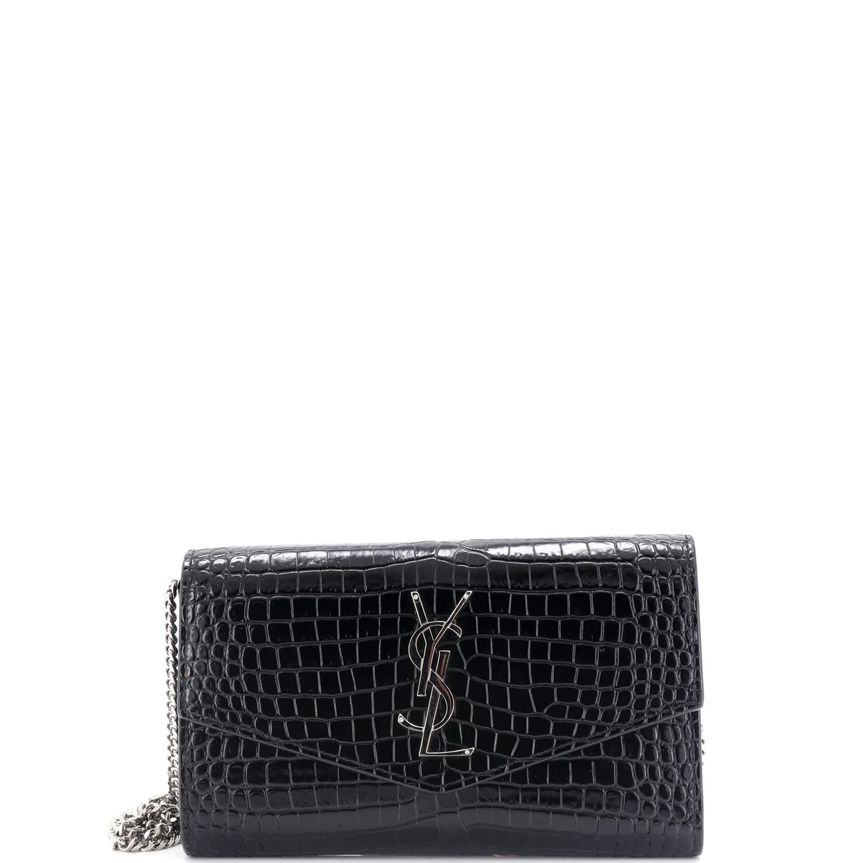 Uptown Chain Wallet Crocodile Embossed Leather - Deep Luxury