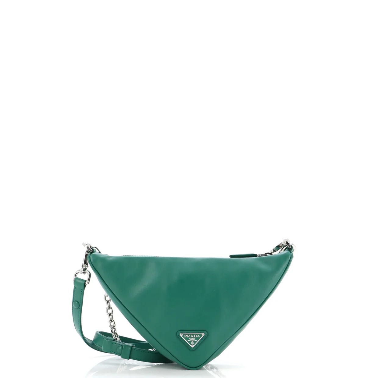 Triangle Logo Zip Chain Crossbody Bag Embossed Leather Small - Deep Luxury