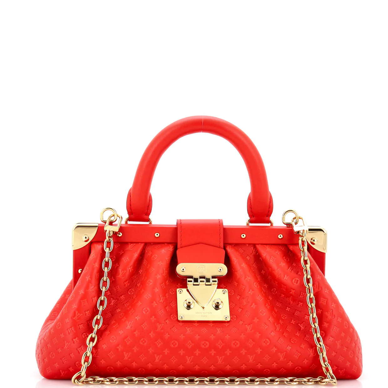 Top Handle Frame Clutch Nanogram Embossed Leather - Deep Luxury