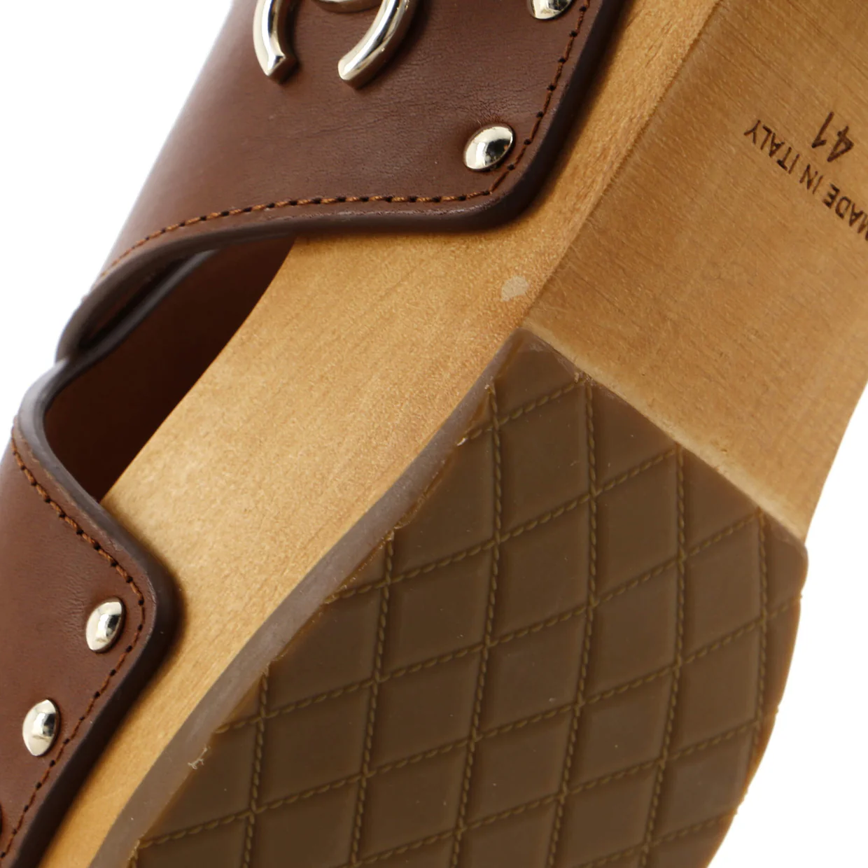 Women's CC Slingback Platform Wedge Sandals Leather and Wood - Deep Luxury
