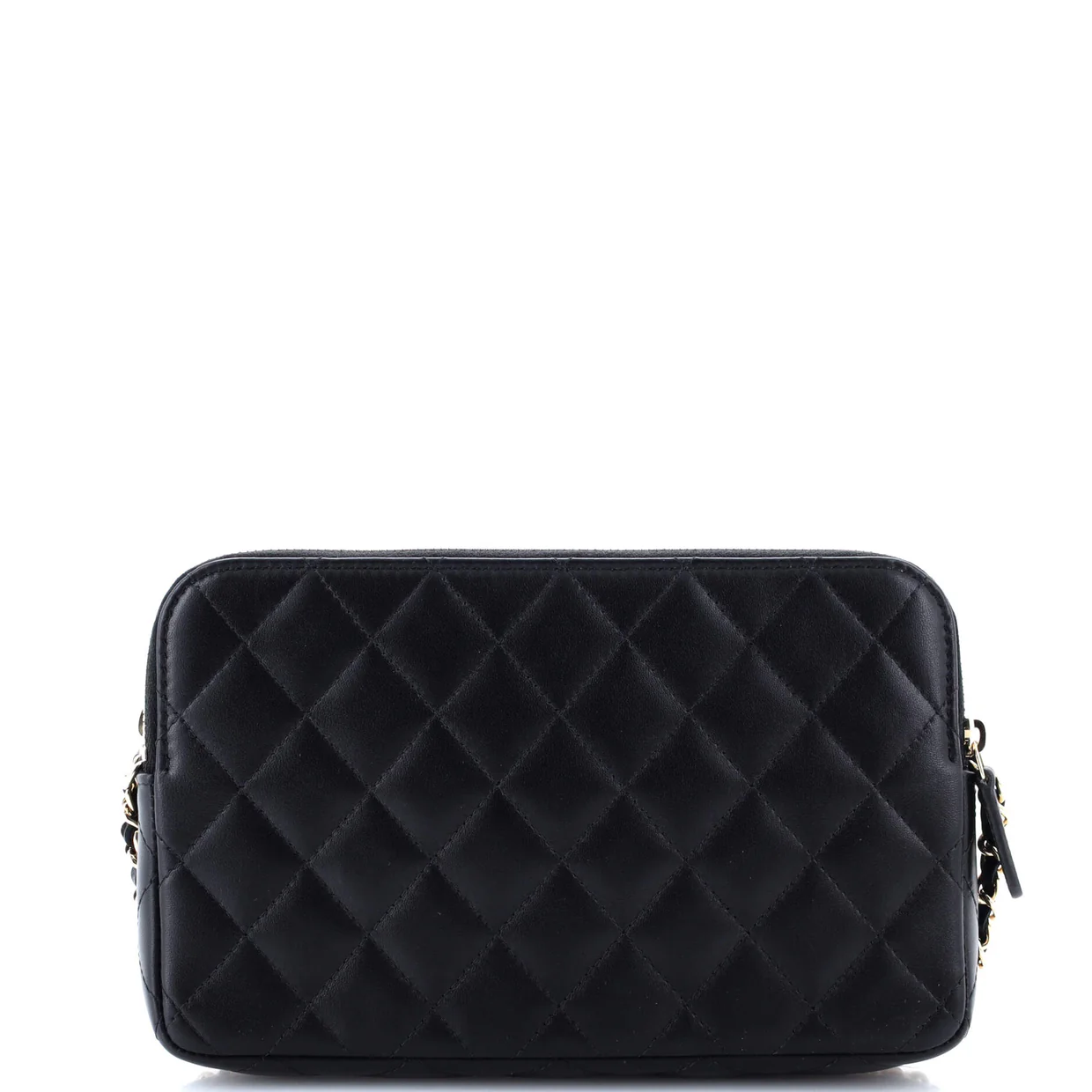 Front Pocket Double Zip Clutch with Chain Quilted Lambskin Small - Deep Luxury
