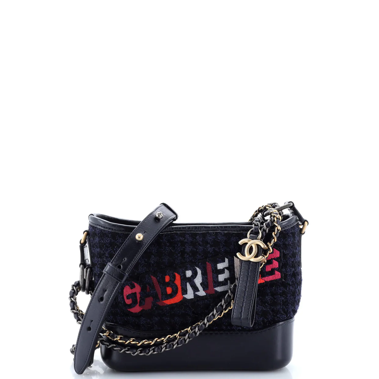 Gabrielle Logo Hobo Tweed and Calfskin Small - Deep Luxury