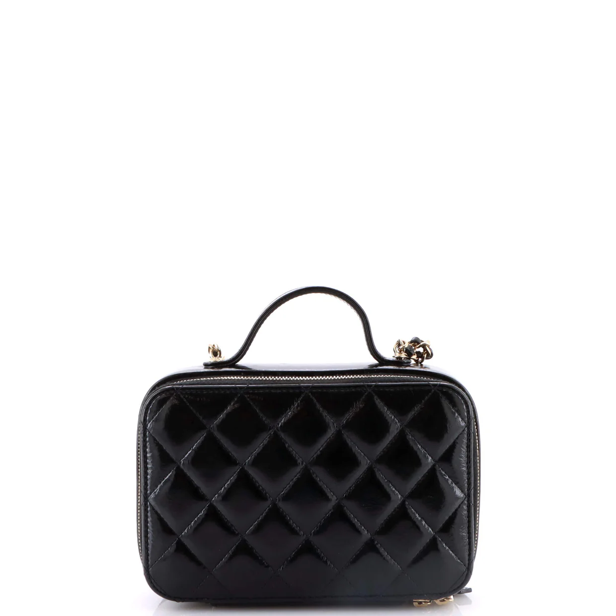 Double Zip CC Vanity Case Quilted Shiny Lambskin Small - Deep Luxury