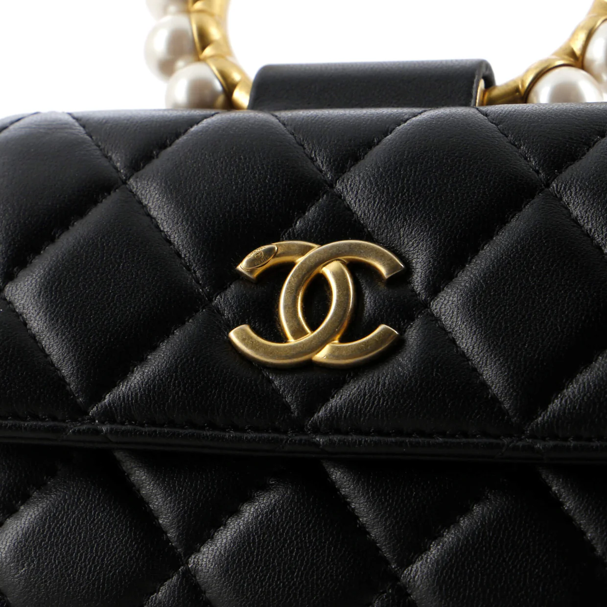 Pearl Crown Clutch with Chain Quilted Lambskin - Deep Luxury