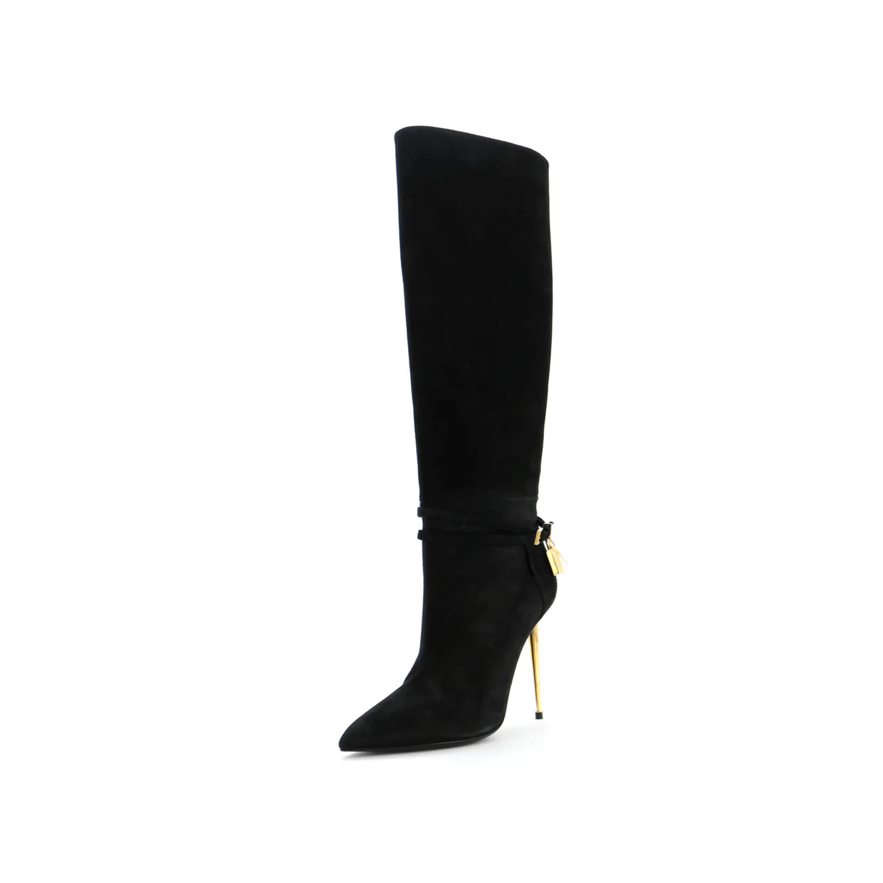 Women's Padlock Knee High Heeled Boots Suede - Deep Luxury