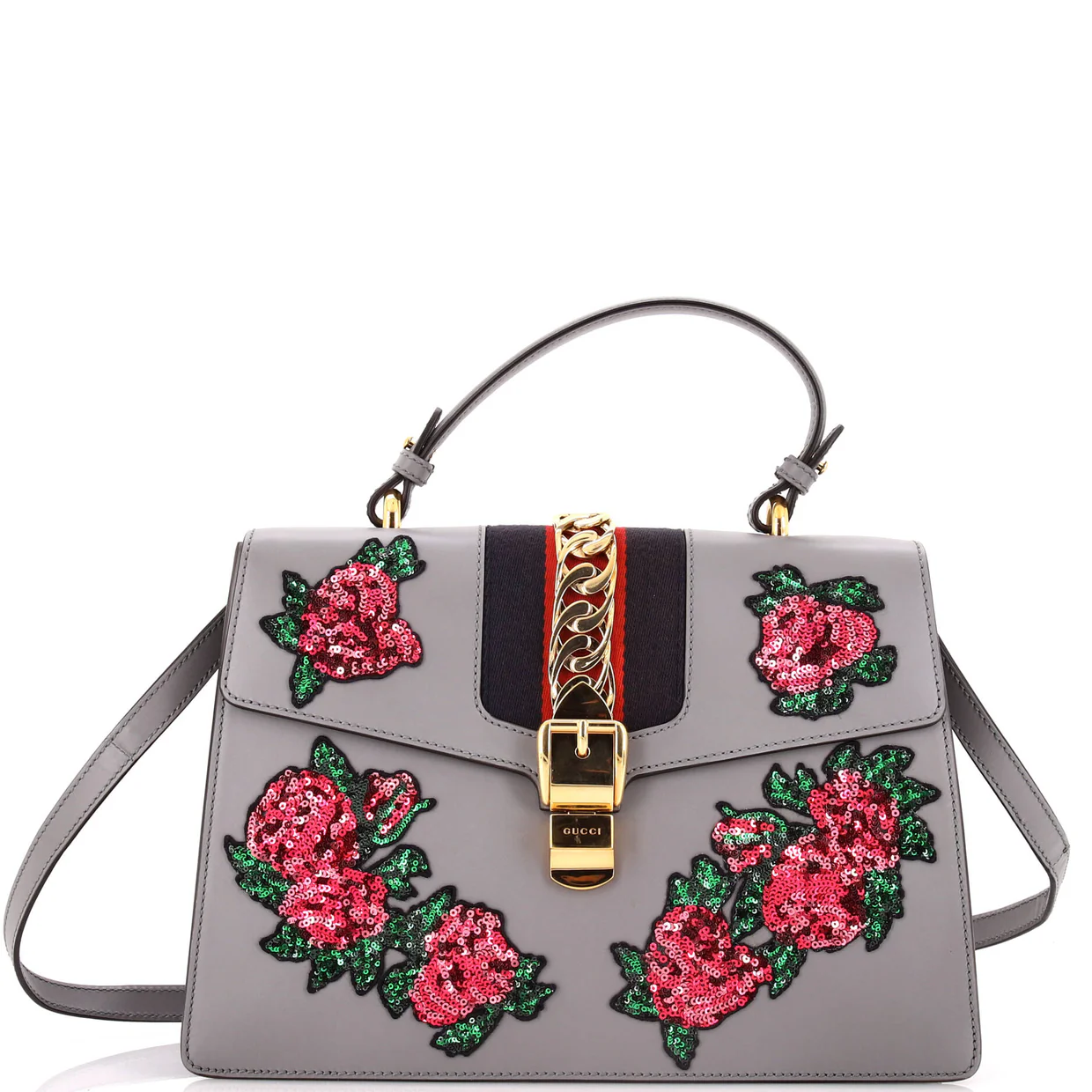Sylvie Top Handle Bag Embroidered Leather Medium - Deep Luxury