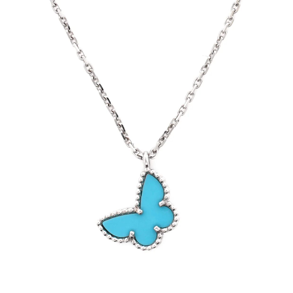 Sweet Alhambra Butterfly Pendant Necklace 18K White Gold with Turquoise - Deep Luxury