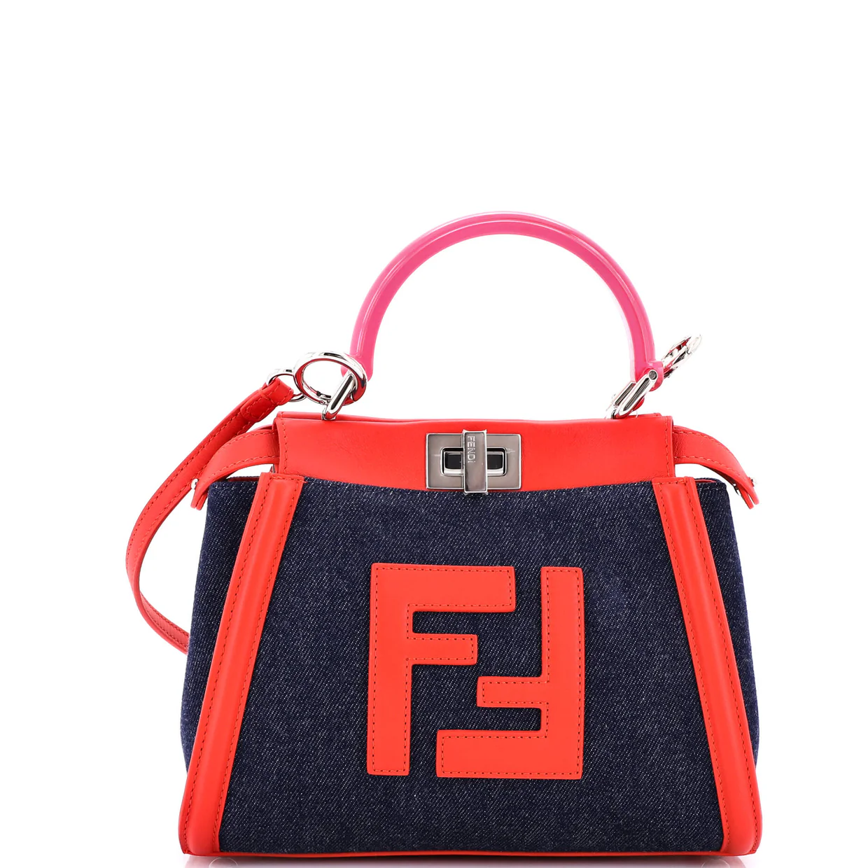 Peekaboo Bag Denim with FF Leather Applique Mini - Deep Luxury