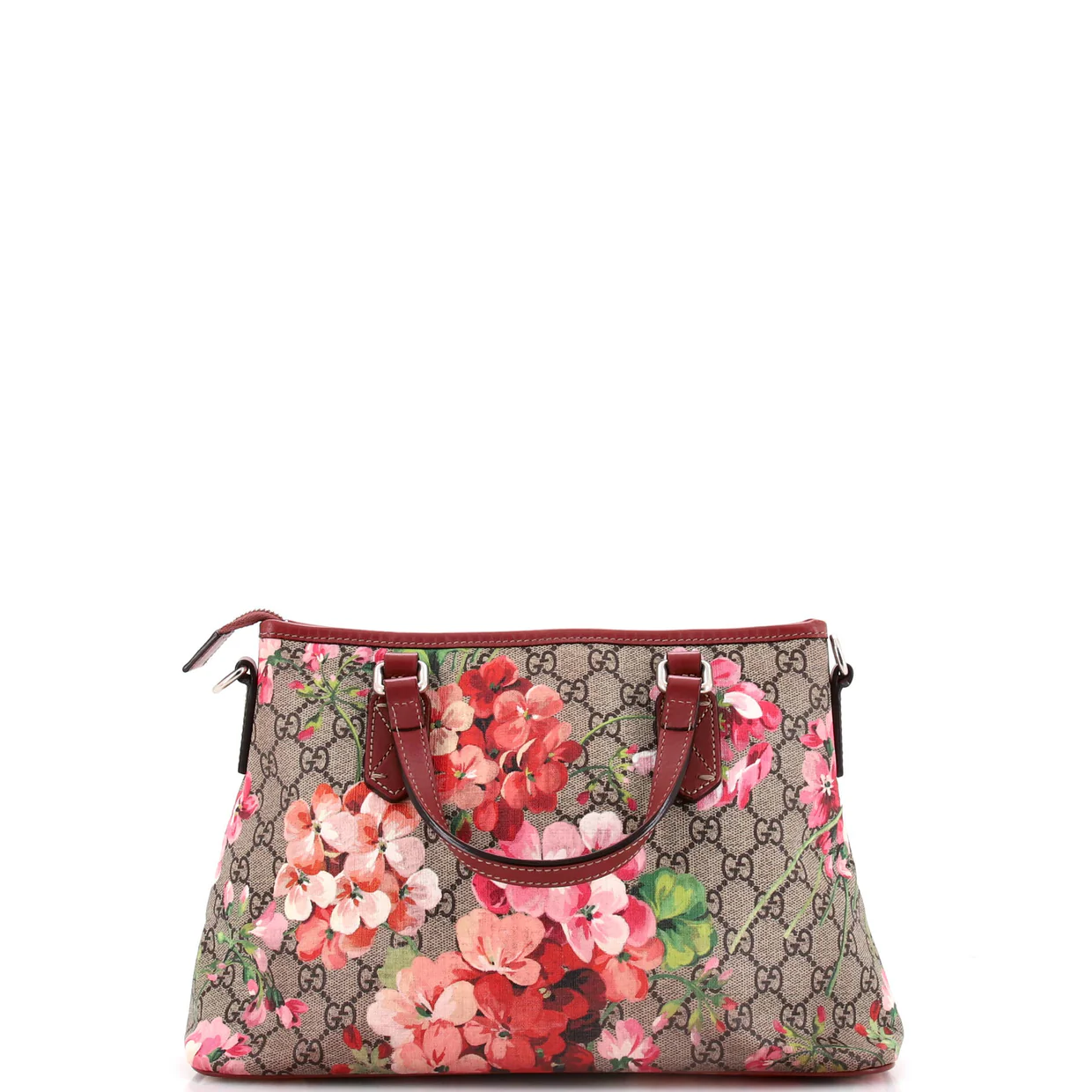 Convertible Zip Tote Blooms Print GG Coated Canvas Medium - Deep Luxury