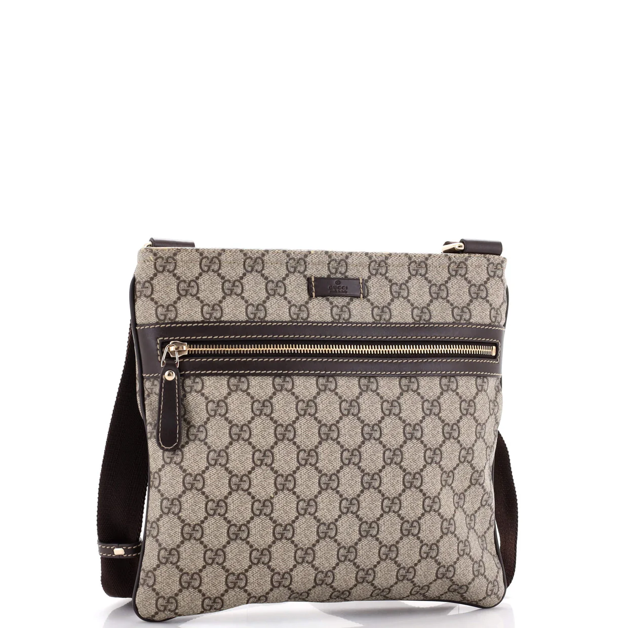 Front Zip Flat Messenger Bag GG Coated Canvas Medium - Deep Luxury