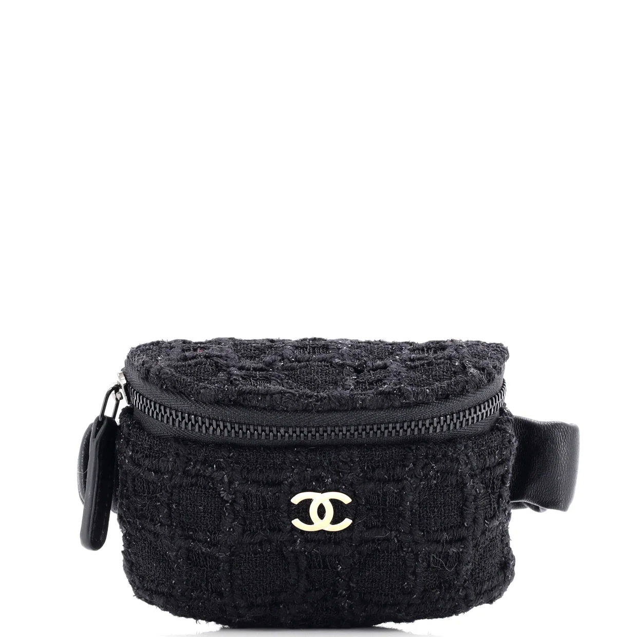 CC Arm Zip Coin Purse Tweed with Leather - Deep Luxury