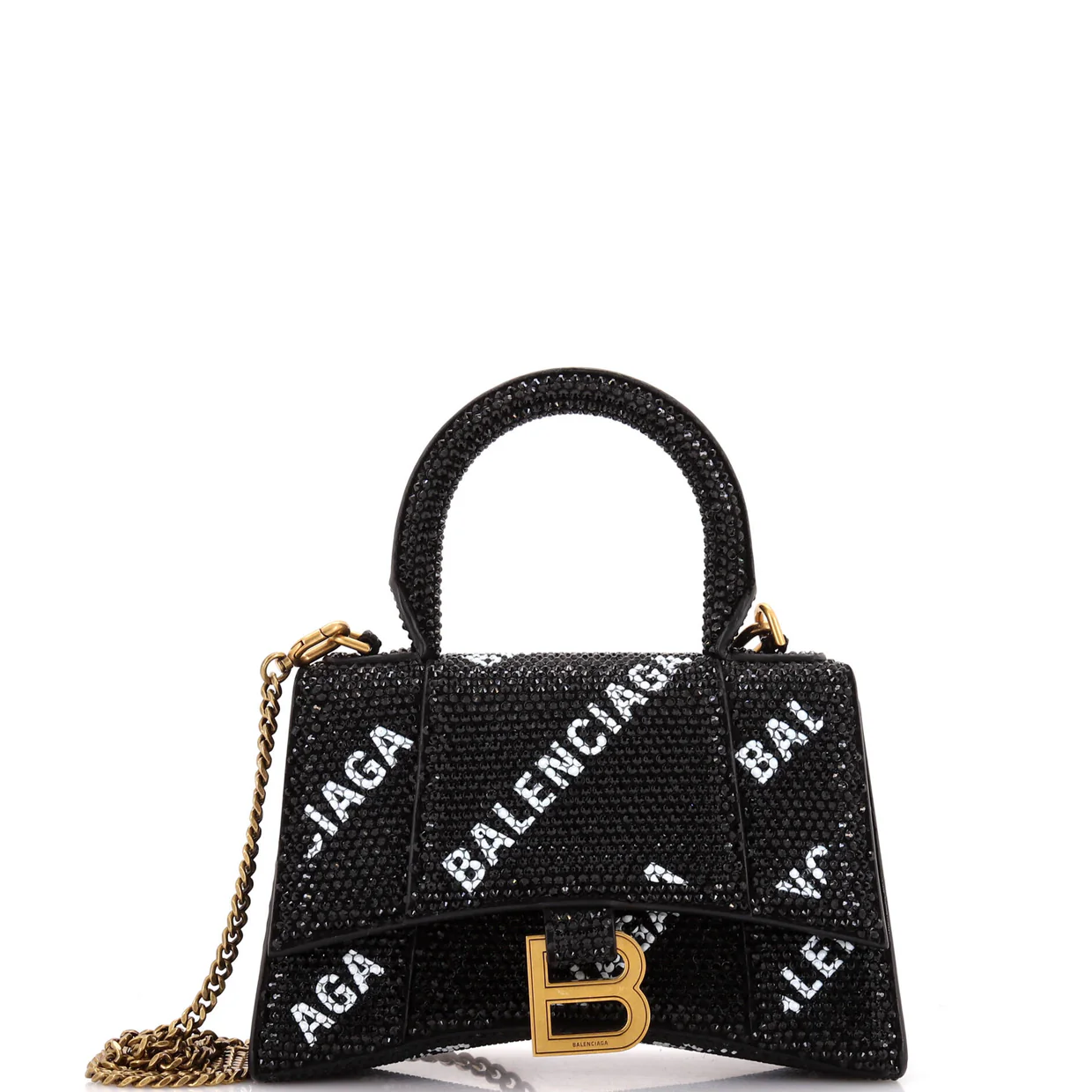 Hourglass Top Handle Bag Suede and Allover Logo Crystals XS - Deep Luxury