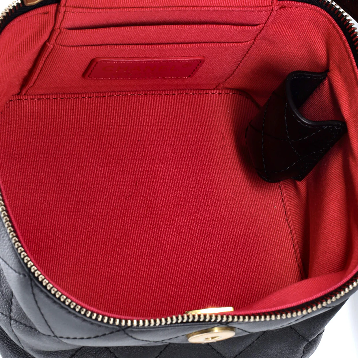 Chain Bar Vanity Case with Chain Quilted Calfskin Small - Deep Luxury