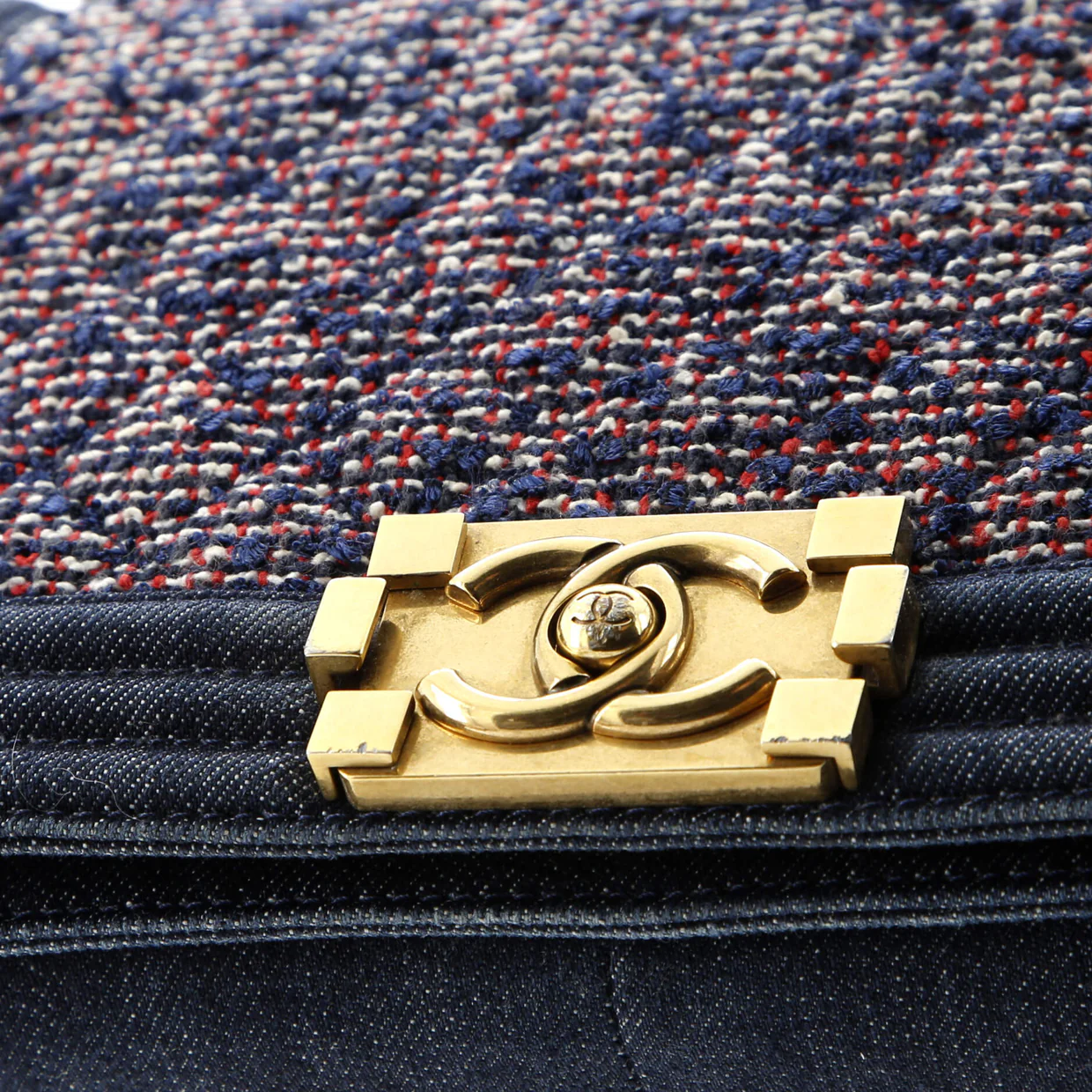 Boy Flap Bag Quilted Tweed With Denim Old Medium - Deep Luxury