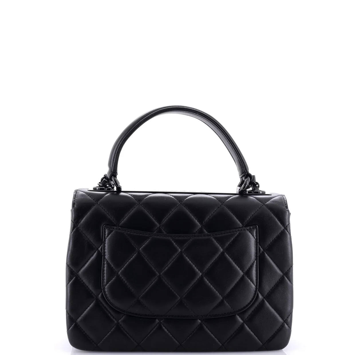 So Black Trendy CC Top Handle Bag Quilted Lambskin Small - Deep Luxury