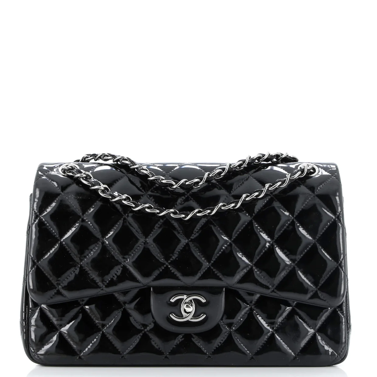 Classic Double Flap Bag Quilted Patent Jumbo - Deep Luxury