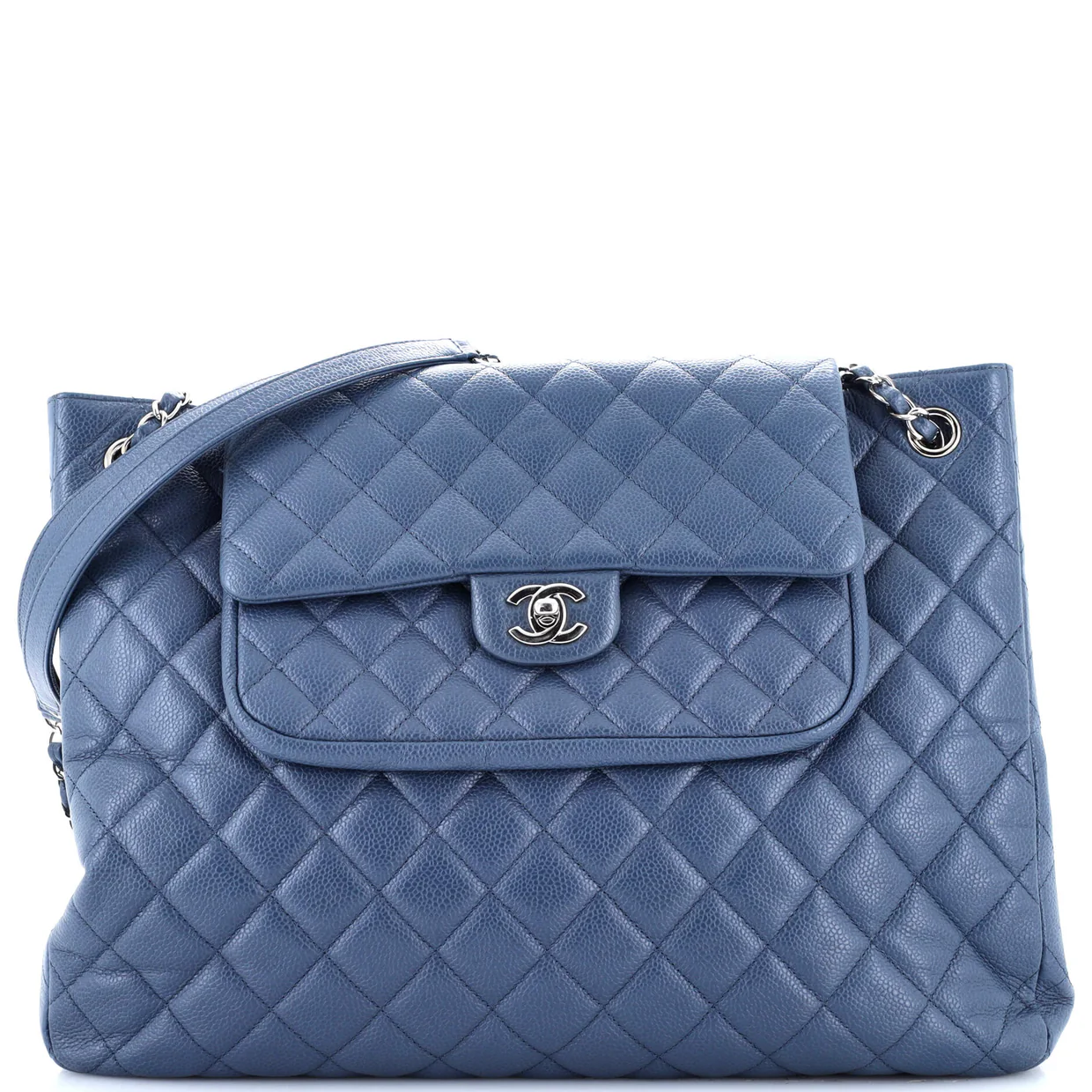 Classic Flap Shopping Tote Quilted Caviar Large - Deep Luxury