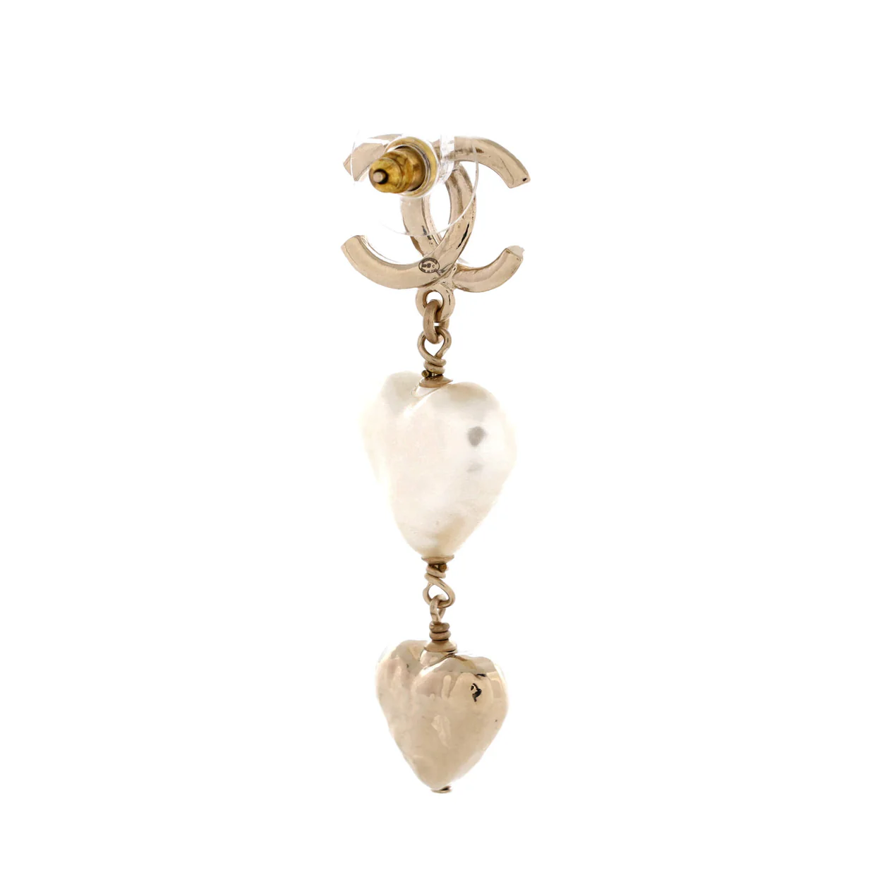 CC Pearl Double Heart Drop Earrings Metal with Resin - Deep Luxury