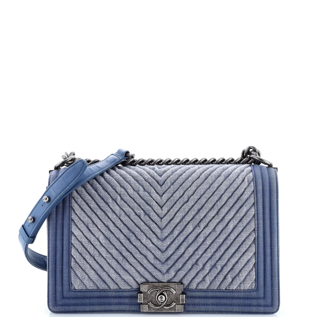 Boy Flap Bag Chevron Denim New Medium - Deep Luxury