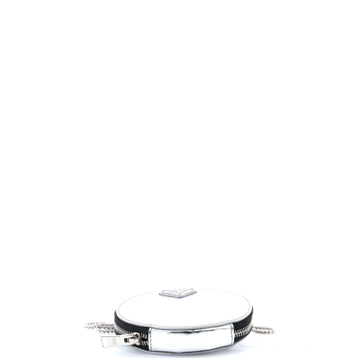 Round Pouch Bag with Chain Brushed Leather Mini - Deep Luxury