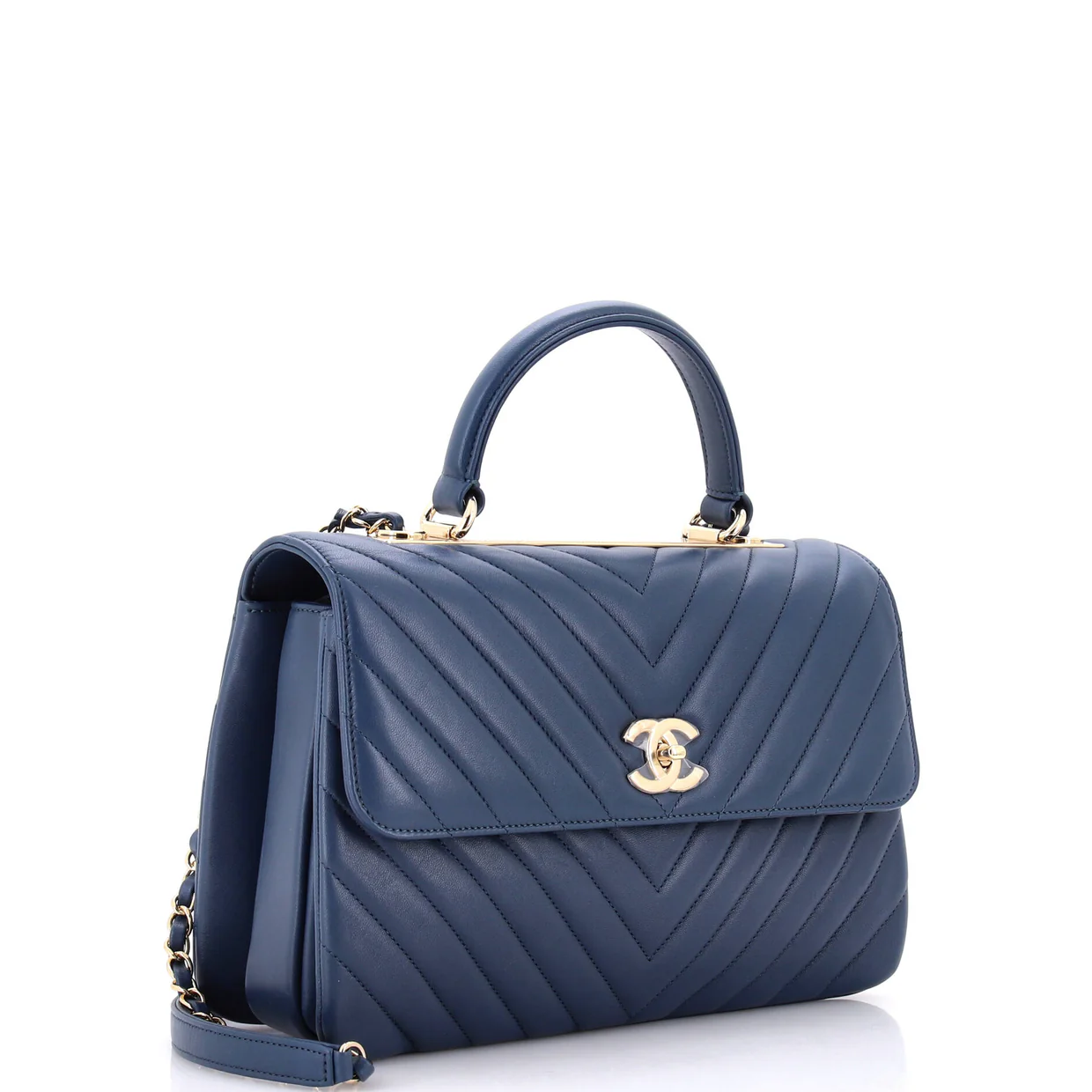 Trendy CC Top Handle Bag Chevron Lambskin Medium - Deep Luxury