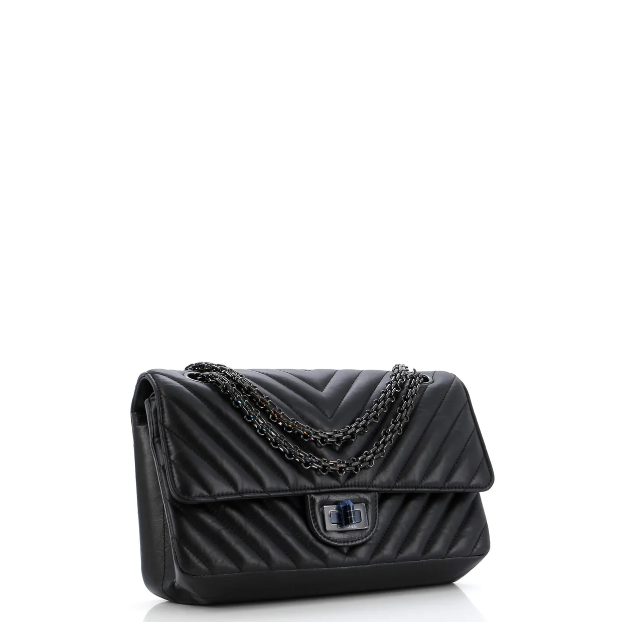 So Black Reissue 2.55 Flap Bag Chevron Aged Calfskin 225 - Deep Luxury