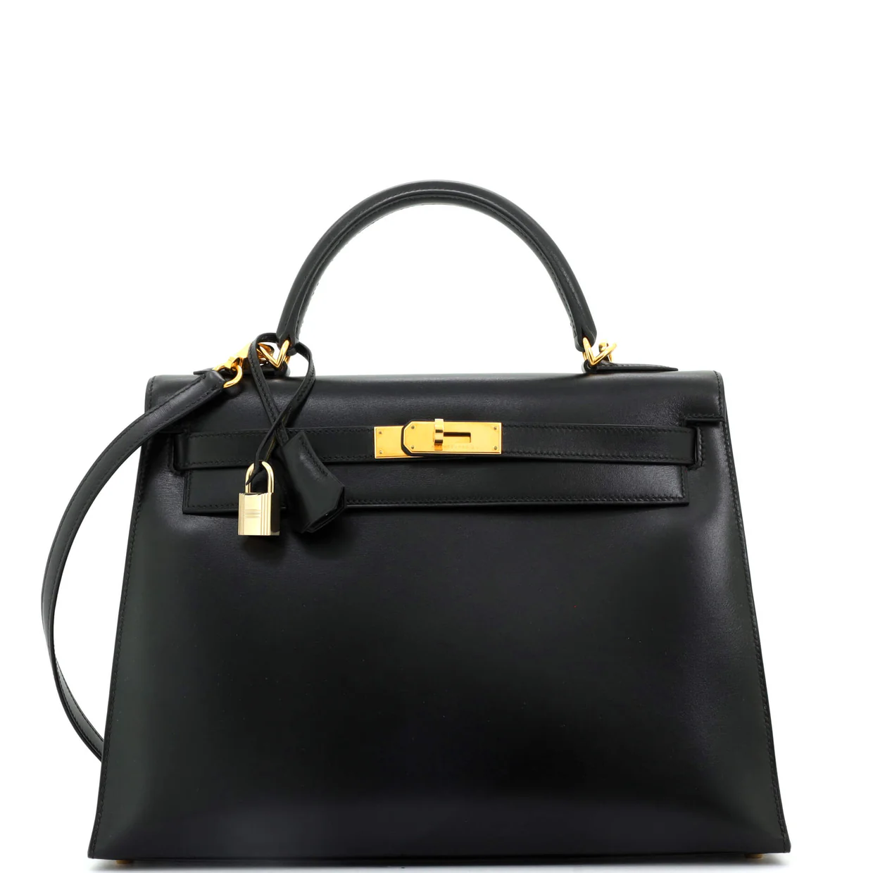 Kelly Handbag Noir Box Calf with Gold Hardware 32 - Deep Luxury