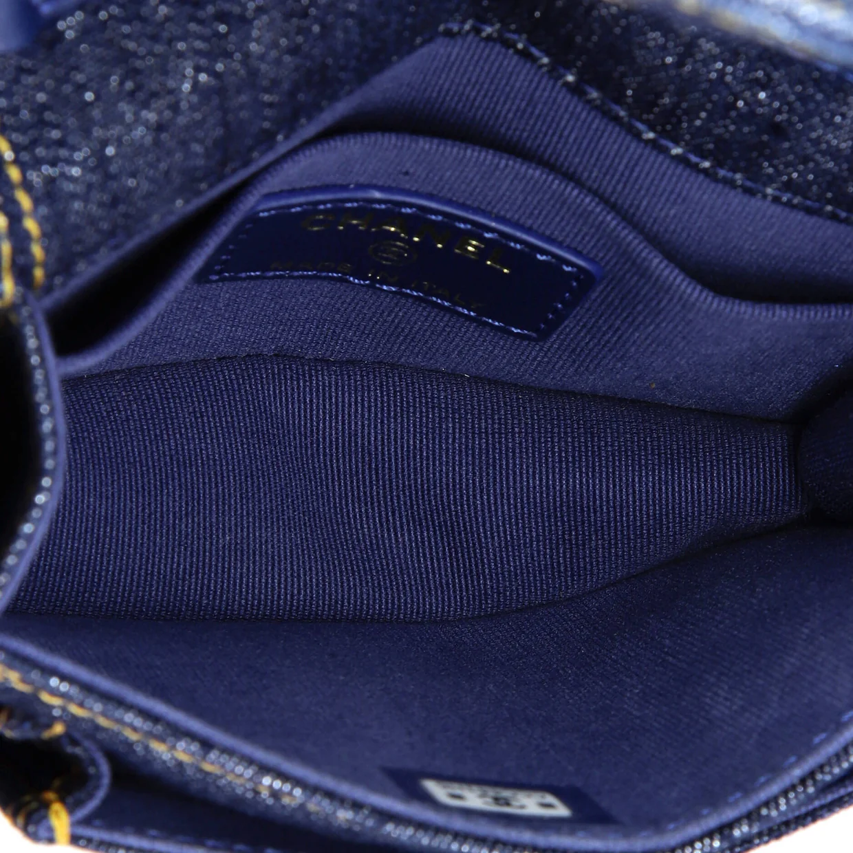 Double You CC Flap Clutch with Chain Quilted Denim - Deep Luxury