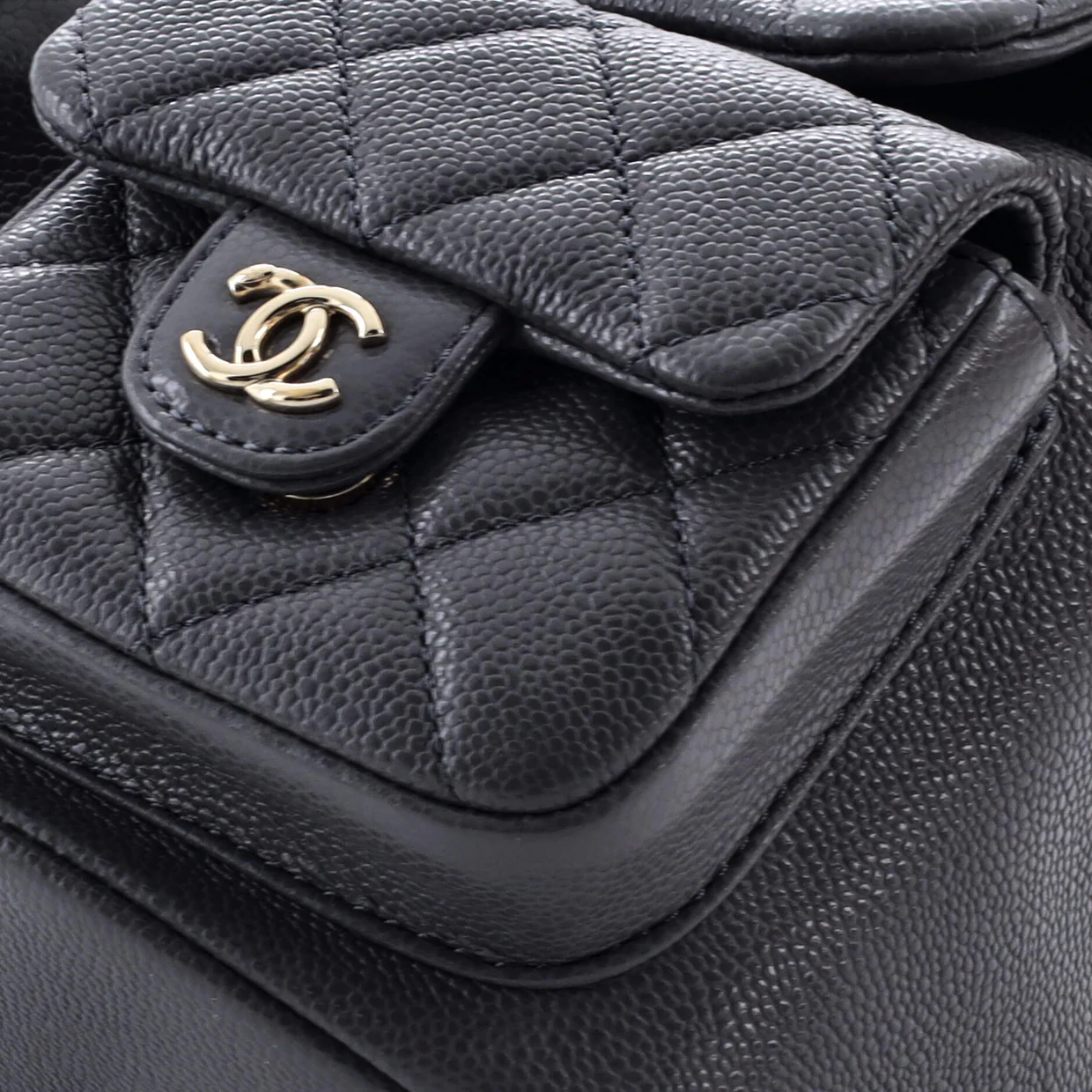 Duma Pockets Drawstring Backpack Quilted Caviar Small - Deep Luxury