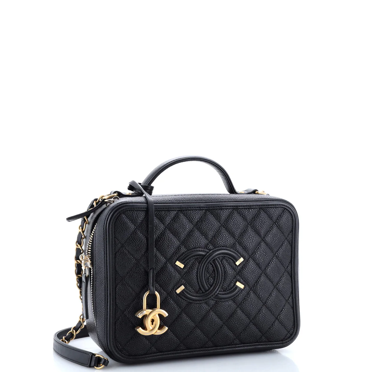 Filigree Vanity Case Quilted Caviar Large - Deep Luxury