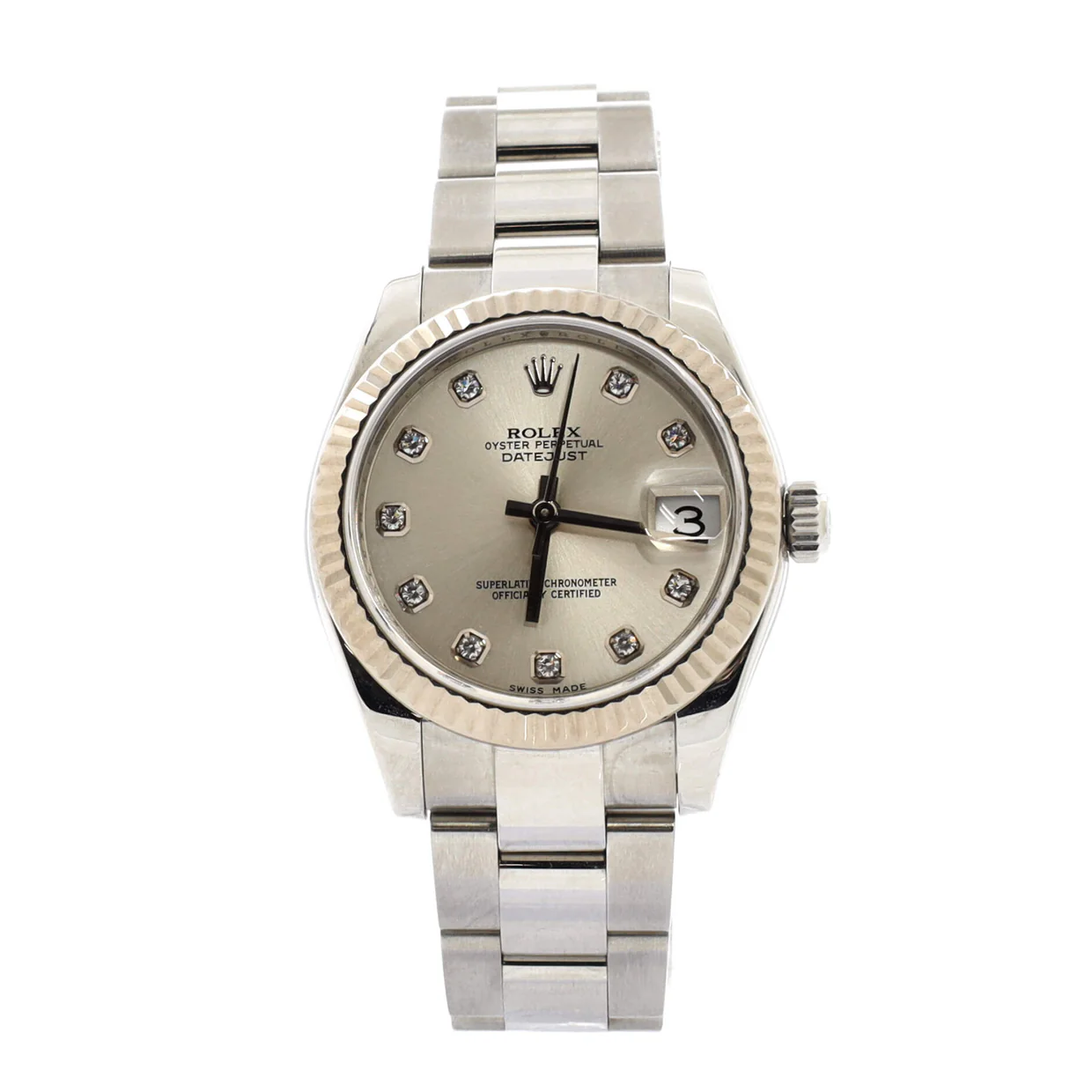Oyster Perpetual Datejust Automatic Watch Stainless Steel and White Gold with Diamond Markers 31 - Deep Luxury