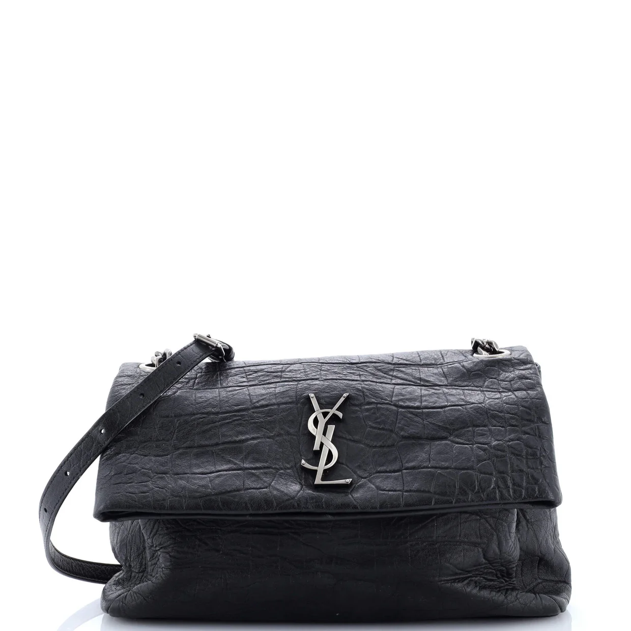 West Hollywood Shoulder Bag Crocodile Embossed Leather Medium - Deep Luxury