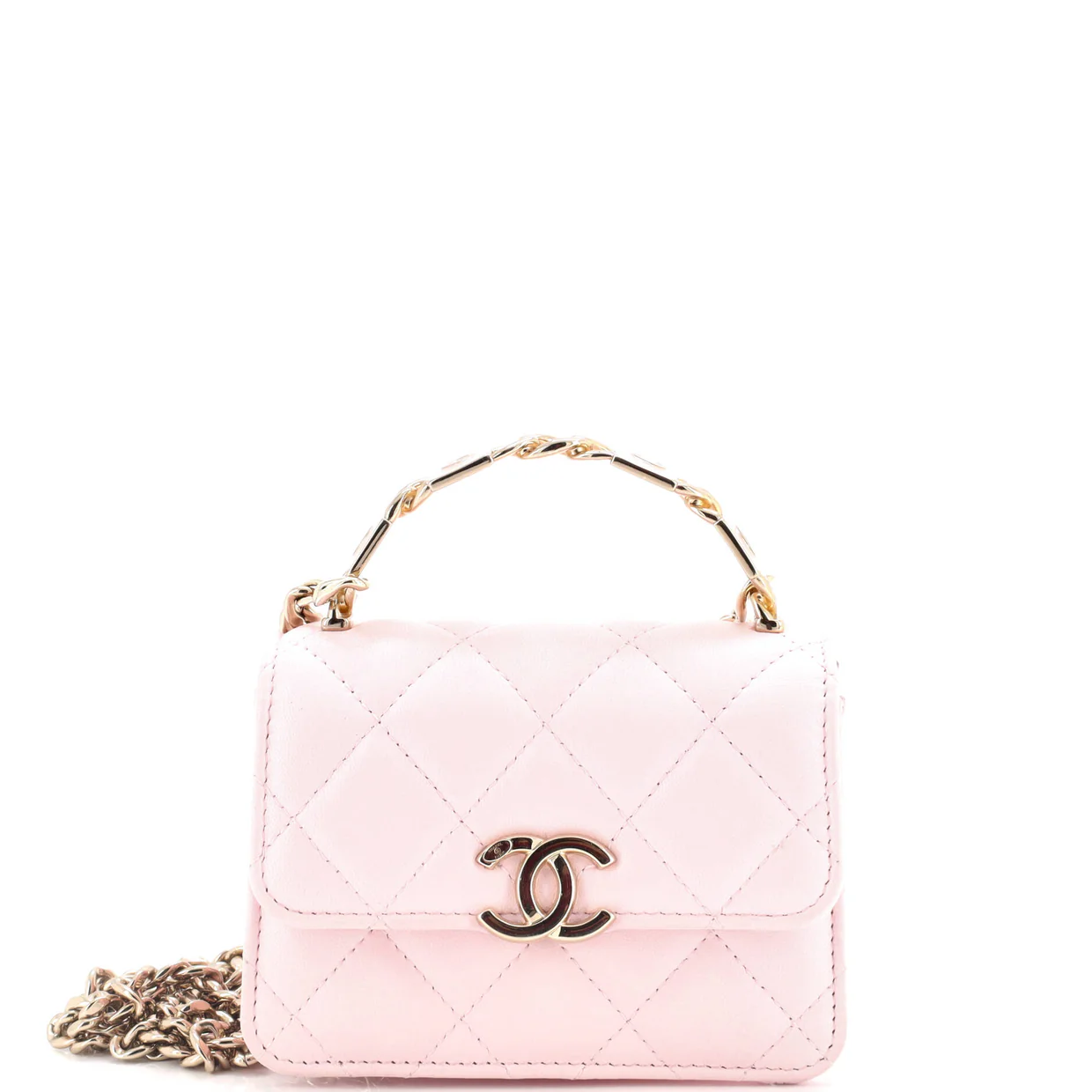 Coco Enamel Top Handle Flap Clutch with Chain Quilted Lambskin - Deep Luxury